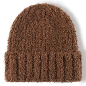 015 - Solid Color Outdoors Thick Knit Beanie Brown